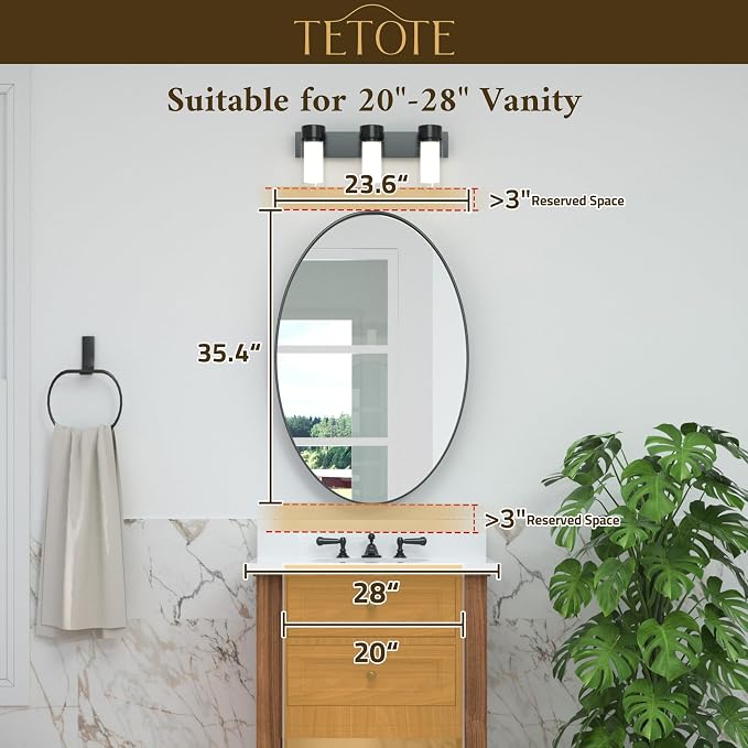 Black Oval Bathroom Mirror, 24 x 36 Matte Black Framed Wall Mounted Mirror for Vanity, Modern Decorative Shatterproof Oval Wall Mirrors for Entryway, Living Room, Bedroom