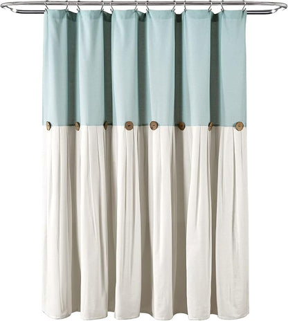 Lush Decor Linen Button Shower Curtain Single 72" W x 78" L Blue & White - Extra Long Shower Curtains - Blue Shower Curtain Fabric - Farmhouse Bathroom Decor
