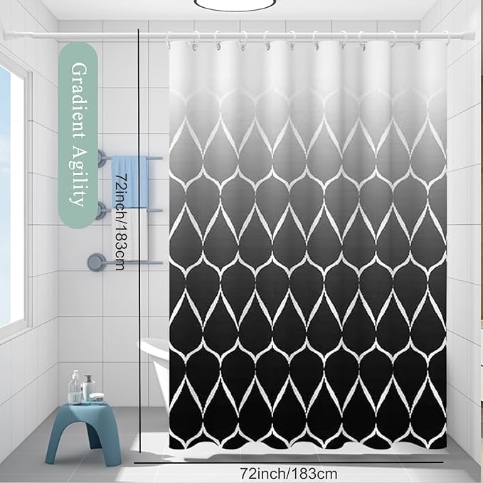 Black Shower Curtain Liner, 4G PEVA Shower Liner, Plastic Peva Waterproof Shower Curtains, 72x72 inch with Grommet Holes 3 Magnetic Weights