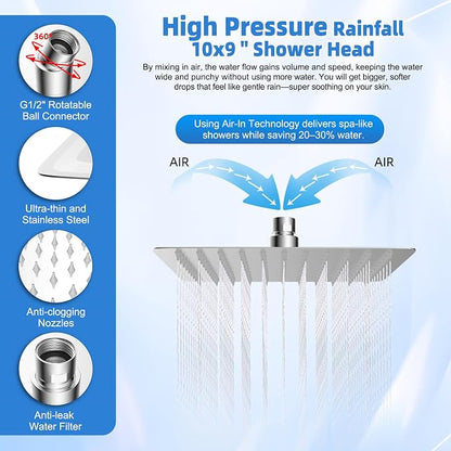 10" Metal Rain Filtered Shower Head with Handheld, 10 Modes, Easy Reach | Chrome, High-Pressure Rainfall Showerhead, 4-Way Diverter Pause Mode, Adjustable 16" Extension Arm, 20-Stage Shower Filter