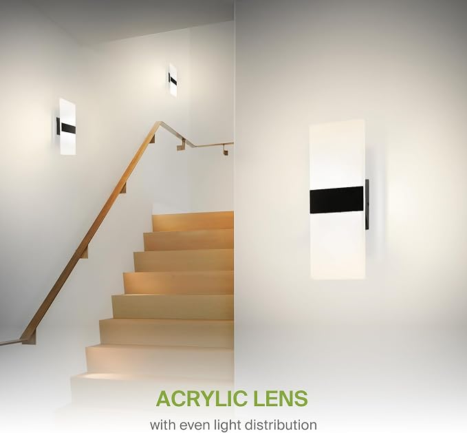 ASD 14 Inch Indoor LED Wall Sconce - 24W 2700K-5000K Dimmable Black Wall Sconce Lights for Living Room, Bedroom, Bathroom, Hallway - Modern Wall Sconces Hardwired, ETL Interior Light, Set of 2