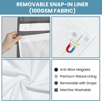SORTTO No Hook Shower Curtain with Snap in Liner Set Waffle Shower Curtain for Bathroom Hotel Style Fabric Waterproof Inner Liner，71" W x 74" H, Dark Grey