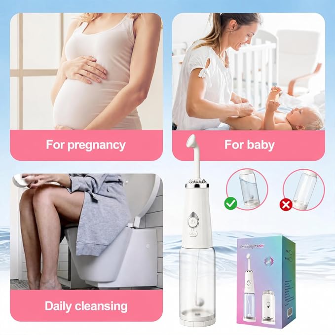 Portable Bidet for Travel - IPX7 Waterproof & 4 Spray Modes | 2 Quick‑Detachable Nozzles, Electric Handheld Bidet for Women, Compact Design for Home Travel Postpartum Personal Hygiene