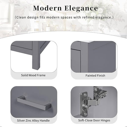 Favfurish 48" Bathroom Vanity with Ceramic Double Sink, Undermount Double Basin Vanity Set w/2 Divided Drawers and 4 Double-Layer Soft Close Doors & Built-in Shelf, Freestanding Storage Cabinet,Gray