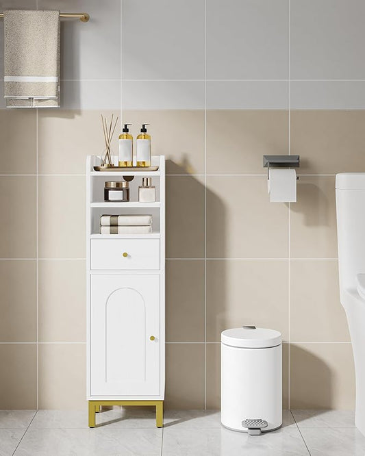 Bathroom Storage Cabinet, Corner Floor Cabinet with Drawers and Doors, Narrow Toilet Paper Holder, Bathroom Organizer with Adjustable Shelf, for Small Spaces, White BC29813GV1