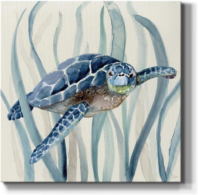Renditions Gallery Turtle in Seagrass I Wall Art, Premium Gallery Wrapped Canvas Decor, Ready to Hang, 32 in H x 32 in W, Made in America Print