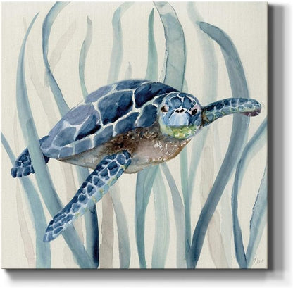 Renditions Gallery Turtle in Seagrass I Wall Art, Premium Gallery Wrapped Canvas Decor, Ready to Hang, 32 in H x 32 in W, Made in America Print