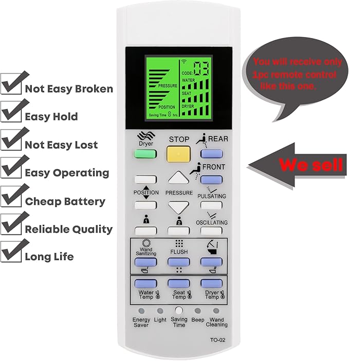 Replacement Remote Control for TOTO Washlet Bidet Toilet Seat 700H SN992M MS992CUMFG 992WA 992M SN8732M MS8732CUMFG MS902CUMFG MS903CUMFX MS989CUMFG MS8732CUMFG MS8551CUMFG