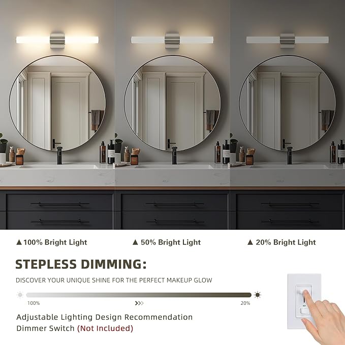 Brushed Nickel Bathroom Light Fixture 5CCT Dimmable 18W Led Bathroom Vanity Lights Over Mirror Modern Bath Lights for Mirror