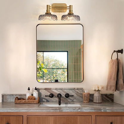 2 Light Bathroom Vanity Lights Grey Glass Lampshade Wall Sconces Vintage Vanity Lighting Fixtures for Kitchen Dining Room Bedroom Hallway