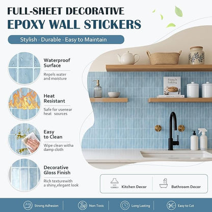 JOLOV 10 Pack Peel and Stick Backsplash Tiles, Waterproof 3D Stickers | Thicker self-adhesive 3D tile stickers for kitchen and bathroom walls; removable, waterproof and easy to install.