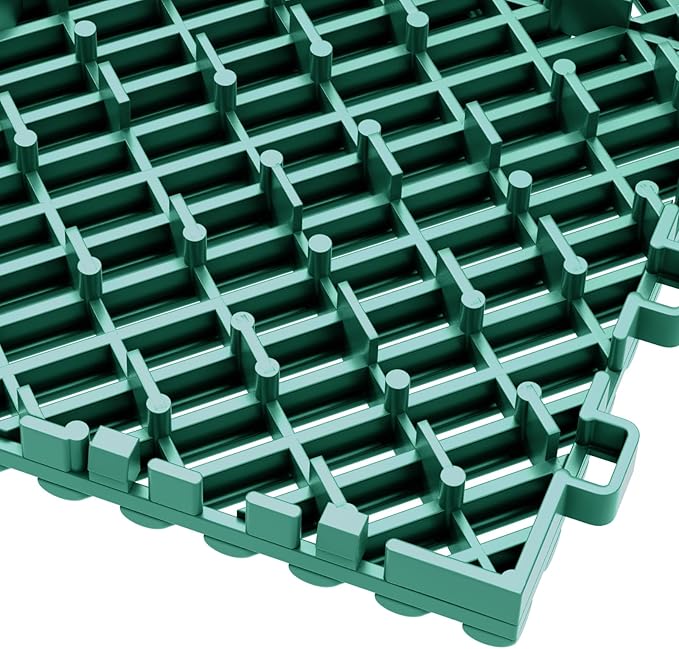12-Pcs Interlocking Tile, 12" x 12" Indoor/Outdoor Self-Drainage Interlocking Floor Tiles, Non-Slip Heavy-Duty Polypropylene Splicing Flooring Tile for Garage Patio Pool Bathroom, Green