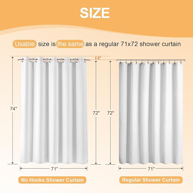 River Dream Cotton Blend No Hook Shower Curtain with Liner, White, 71Wx74L | with Snap in Liner, Heavyweight Waffle Fabric, Hotel Grade for Bathroom, Water Repellent, Corner Magnets, Machine Washable