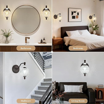 1 Piece Vintage Wall Sconce, 1-Light Mid Century Oil Rubbed Bronze Finish Wall Sconce with Globe Glass Shade, Retro Light for Bathroom, Bedroom, Living Room,Powder Room