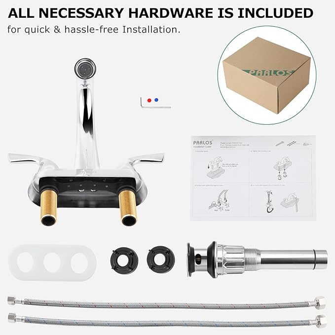 PARLOS 2-Handle Bathroom Sink Faucet with Drain Assembly and Supply Line Lead-Free cUPC Lavatory Faucet Mixer Double Handle Tap Deck Mounted, Chrome, 1359801