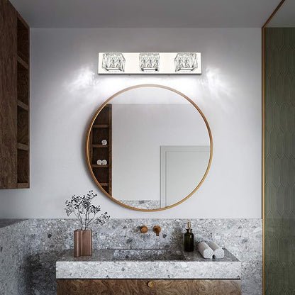 Chrome Bathroom Light Fixtures - Crystal 3 Lights Modern Bathroom Vanity Light - 18 Watt Dimmable LED Vanity Lights for Small Bath
