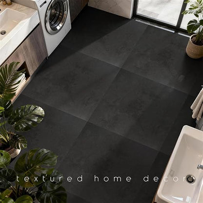 RORA 24x24 Inch Peel and Stick Floor Tile 20-Pack Waterproof Vinyl | Covers 80 Sq.Ft, Self-Adhesive Removable, Easy DIY install, Black Vinyl Floor Tiles for Bathroom, Kitchen, Laundry & Office