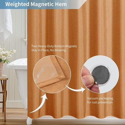 Waterproof Fabric Shower Curtain,No Liner Needed,72x72,Orange | 2-in-1 Design,Linen Textured,100% Waterproof TPU-Laminated Backing,Magnetic Weighted,Machine Washable,For Bathroom,Hotel