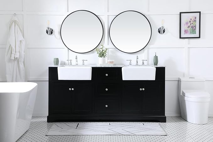 72 Double Bathroom Vanity, with Carrara White Marble Top Soft-Close, Black