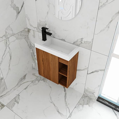 20 Inch Wall Mount Bathroom Vanity, 20'' Floating Bathroom Vanity with Sink, Single Sink Cabinet Combo, Modern Storage Cabinet, with Soft Closing Doors and Storage Shelf, 07520