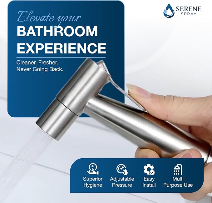 Handheld Bidet Sprayer for Toilet, Adjustable Water Pressure Stainless Steel Jet Spray with Hose & 2 Wall Mounts, Muslim Shower for Bathroom Hygiene, Feminine Wash, Cloth Diaper, Baby Wash, Leak-Proof