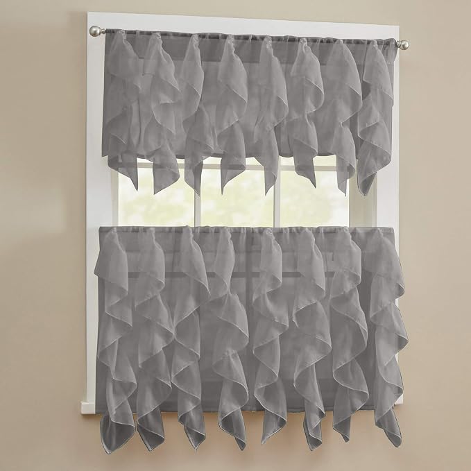 Sweet Home Collection Kitchen Curtains for Windows 40+ Styles & Colors Swag, Valance, Tier Sets & Panels Cafe Curtains for Farmhouse, Rustic, Modern Décor, Sheer Gray, 24" Tier Valance Set