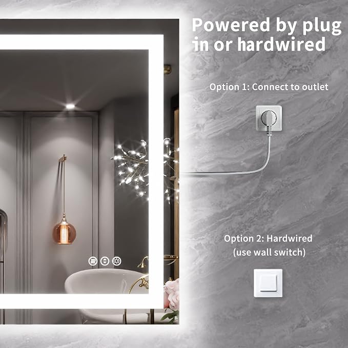 LOAAO 40X30 LED Bathroom Mirror with Lights, Anti-Fog, Dimmable, Backlit + Front Lit, Lighted Bathroom Vanity Mirror for Wall, Memory Function, Tempered Glass, ETL Listed | Anti-Fog, Dimmable, 3 Color Temperature, Backlit + Front Lit, Memory Function, ...