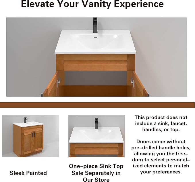 36” Maple Shaker Bathroom Vanity Base – Ready-to-Assemble Sink Cabinet, Freestanding Bathroom Vanity Base Only, No Top or Sink