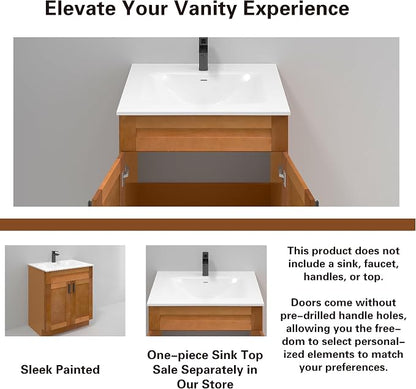 30" Maple Shaker Bathroom Vanity Base – Ready-to-Assemble Sink Cabinet, Freestanding Bathroom Vanity Base Only, No Top or Sink