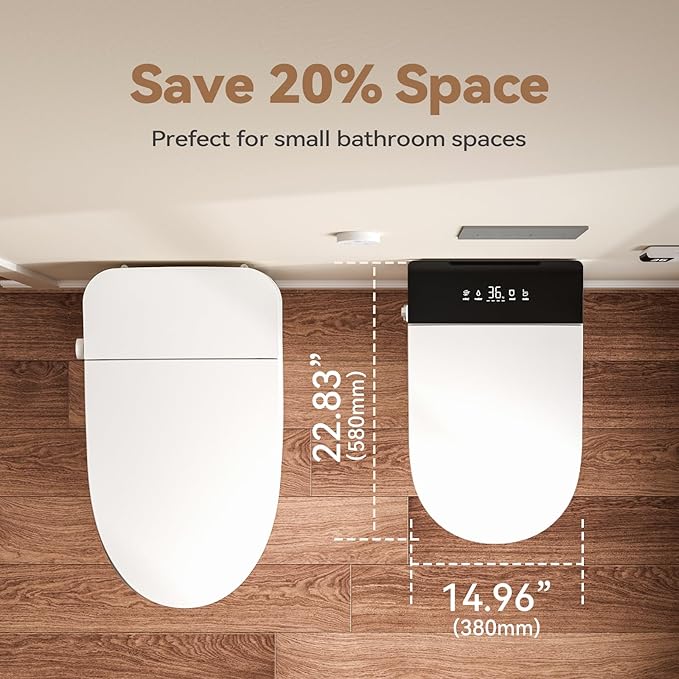 Wall Hung Smart Toilet, Elongated Wall Hung Toilet with Bidet Built In, Heated Seat, Warm Water Wash, Air Dryer, Auto Flush, Foot Sensor Flush, Auto Open and Close Lid