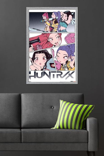 Trends International Netflix KPop Demon Hunters (2025) - Huntrix Manga Panels Wall Poster, 34L x 22.4W, Gray Framed Version