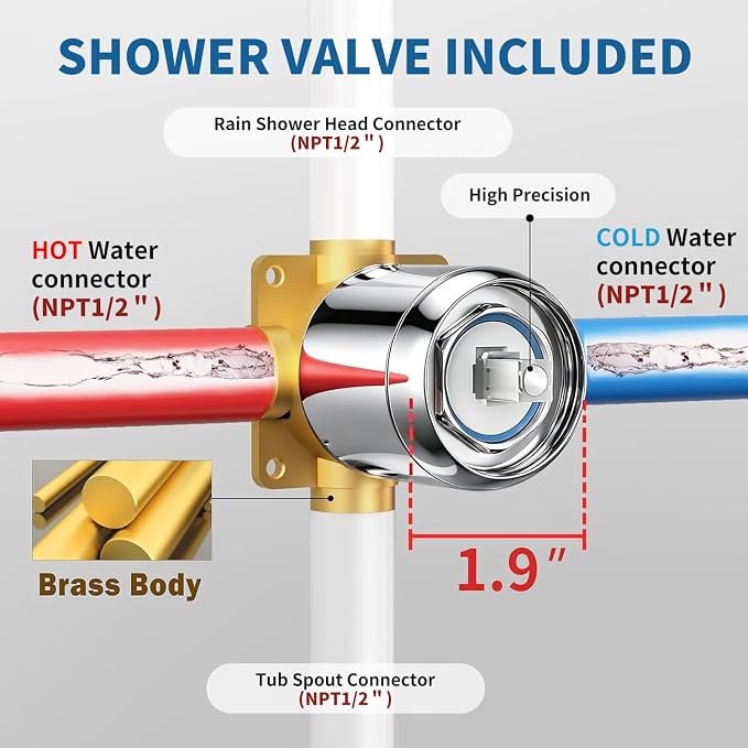 Tub Shower Faucet Set Valve Included with 6-Inch Rain Shower Head and Tub Spout Single-Handle Tub and Shower Trim Kit Chrome for Bathroom Remodels — Regaderas Para Baño Con Tina Modernas