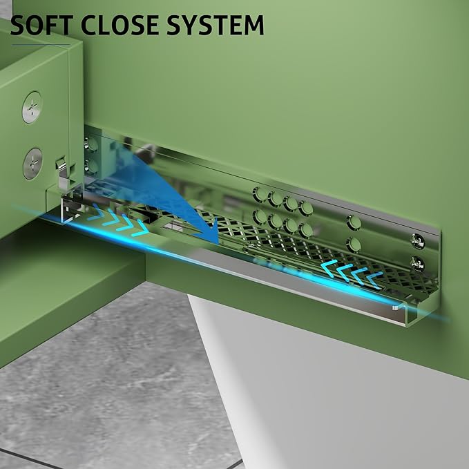 eclife 30" Bathroom Vanities Cabinet with Sink Combo, Wall Mounted Floating Cabinet W/Decor Line, Soft-Close System, 2 Extra Big Drawers, Matte Black Faucet, Matcha Green
