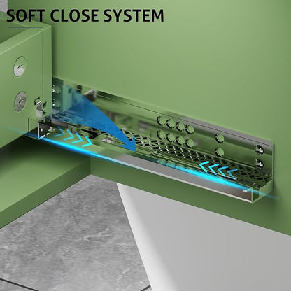 eclife 30" Bathroom Vanities Cabinet with Sink Combo, Wall Mounted Floating Cabinet W/Decor Line, Soft-Close System, 2 Extra Big Drawers, Matte Black Faucet, Matcha Green