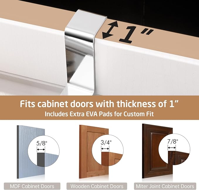 KES Over The Cabinet Door Towel Rack, 2 Pack, Polished Steel | Fit Cabinet Doors Under 1" Thick, EVA Pads, Kitchen Towel Bar Rack, Dish Towel Holder, SUS304 Stainless Steel