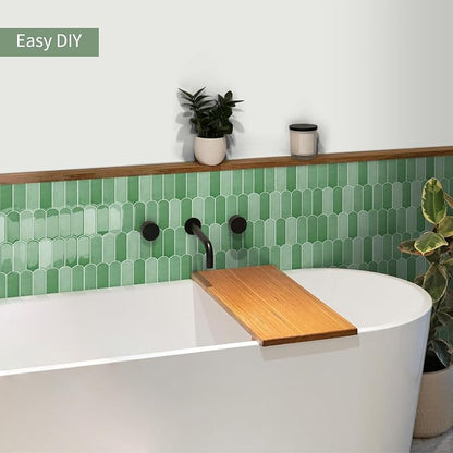 10-Sheet Upgraded Thicker Peel and Stick Kitchen Backsplash Tiles | Waterproof Self-Adhesive Vinyl Wall Tile Stick on Backsplash for Kitchen,Bathroom,Fireplace and RV(Sage Green,12"×12")