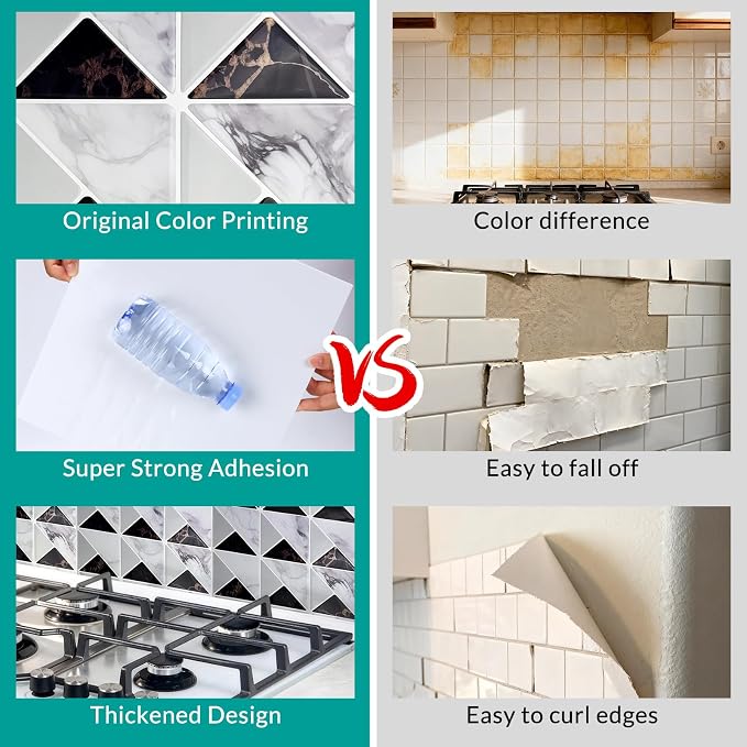 Joysticky 10-Sheet Peel and Stick Backsplash, 12" * 12" Crystal Texture Stick on Tiles Backsplash for Kitchen & Bathroom，Thicker Design Peel and Stick Wall Tiles（Black Gold）