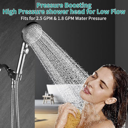 Handheld Shower Head with 79" Extra Long Hose 7 Modes, Chrome | High Pressure Shower Head with On/Off Switch Button, Powerful Wash Modes, for Baby and Pets Bath