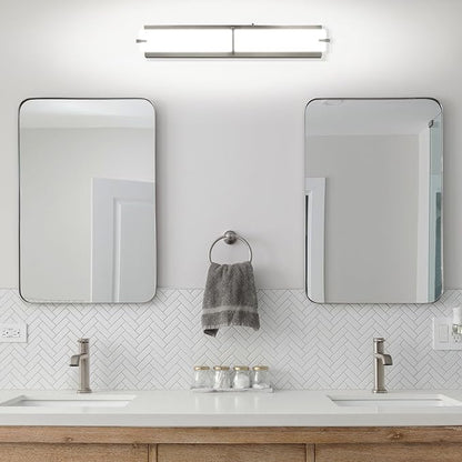 LUXRITE 24 Inch LED Vanity Lights Brushed Nickel Bathroom Light Fixtures 3CCT Selectable 3000K 4000K 5000K Modern Vanity Light Bar Over Mirror 25W 1750 Lumens Dimmable Damp Rated ETL Listed