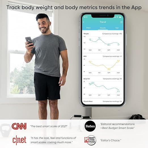 Wyze Smart Bathroom Scale & Body Analyzer, Bluetooth, 400 lbs, Navy Blue | Tracks 12 metrics, Crisp LED Display, Sync with Fitness Apps, Heart Rate Tracking, Auto-Recognition & Sharing