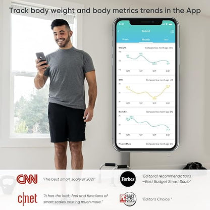 Wyze Smart Bathroom Scale & Body Analyzer, Bluetooth, 400 lbs, Navy Blue | Tracks 12 metrics, Crisp LED Display, Sync with Fitness Apps, Heart Rate Tracking, Auto-Recognition & Sharing
