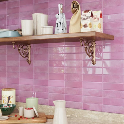 CRE8TIVE 16 Sheets Pink Straight Linear Backsplash Tile for Kitchen Peel and Stick Backsplash for Bathroom Shower Tile Waterproof Renter Friendly Back Splash Stick on Wall Tiles for Fireplace 12"x12"