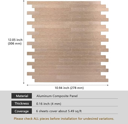 Copper Backsplash Peel and Stick Tiles, Self Adhesive Linear Stick on Backsplash Mini Subway Wall Tiles for Kitchen Fireplace (6 Sheets)