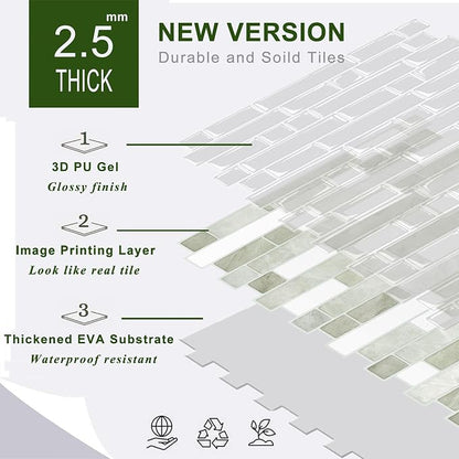 STICKGOO Thicker Peel and Stick Backsplash Tile for Kitchen and Bathroom | 10 Sheets of 12”×12” - 3D Vinyl Self Adhesive Wall Tiles Stick on Backsplash for Kitchen & Bathroom(Light Gray-Beige)