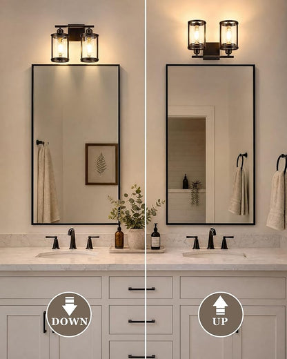 2-Light Oil Rubbed Bronze Bathroom Light Fixtures, 13.8 Inch Modern Bathroom Vanity Lighting Fixtures Over Mirror with Clear Glass and Metal Cage Wall Sconce Lights for Bath, OS-3014ORB-2W