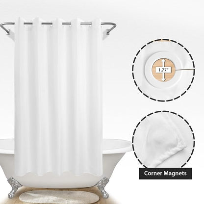 River Dream No Hook Long Shower Curtain or Liner Soft Microfiber - 75" Length Fabric Shower Curtain Liner Set, Machine Washable & Water Repellent, White, 71x77 | Waterproof Fabric Shower Curtain Set, Bottom Magnets, Soft & Machine Washable, 71W x 77H