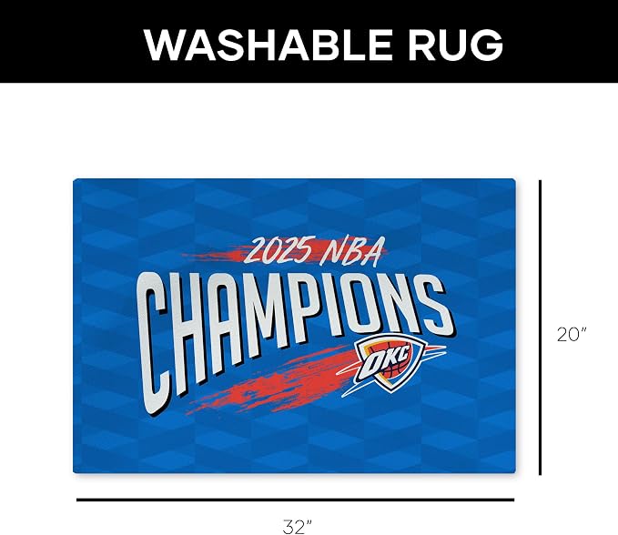 Northwest Oklahoma City Thunder 2025 NBA Champions Worthy Washable Rug, Official 20" x 32" Printed Accent Mat with Non-Slip Backing, Basketball Fan Decor for Entryway, Bathroom, or Laundry Room