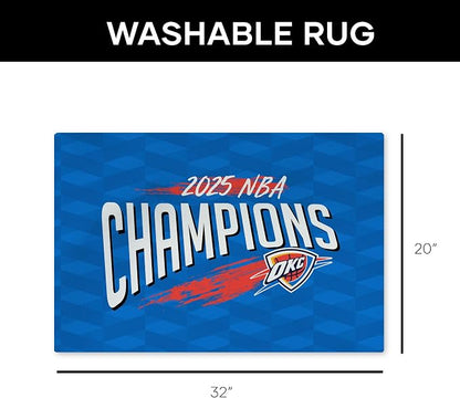 Northwest Oklahoma City Thunder 2025 NBA Champions Worthy Washable Rug, Official 20" x 32" Printed Accent Mat with Non-Slip Backing, Basketball Fan Decor for Entryway, Bathroom, or Laundry Room
