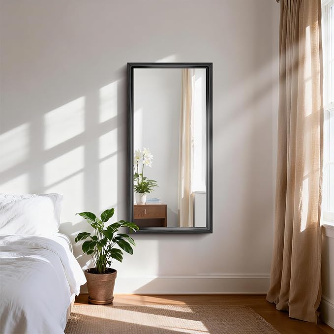 CIRCUMI 20"x40" Black Mirror with Chunky Box Metal Frame, Brushed Finish Rectangular Bathroom Mirrors for Over Sink, Living Room, Entryway, Tempered Glass Mirror for Wall, Vertical or Horizontal
