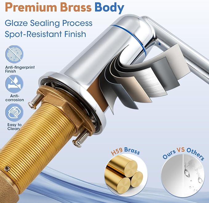 Roman Tub Faucet 3 Hole Deck Mount Tub Filler High Flow Chrome | With Ceramic Valve, Solid Brass, High Arch Bathtub Faucet, 2-Handle Design, Widespread Mount, Garden Bath Tub Faucet